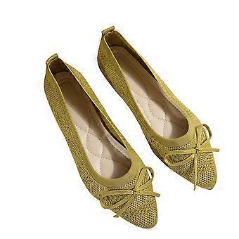 Dames platte schoenen, nette schoenen, ballerina's met ronde neus, comfortabele gehaakte kanten zwarte platte schoenen met lage hak, groen, maat 42