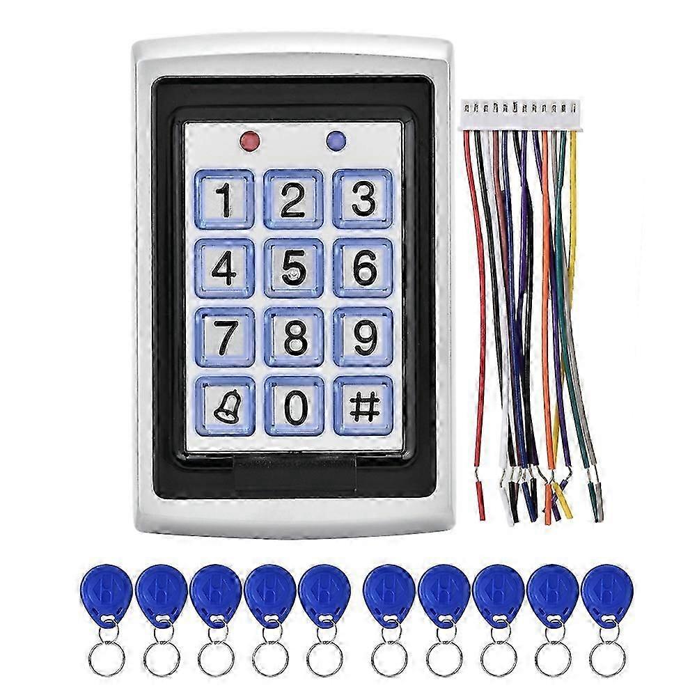 Door Password Access Control System Metal (065 Rectangle) with 10 Blue Keyfobs