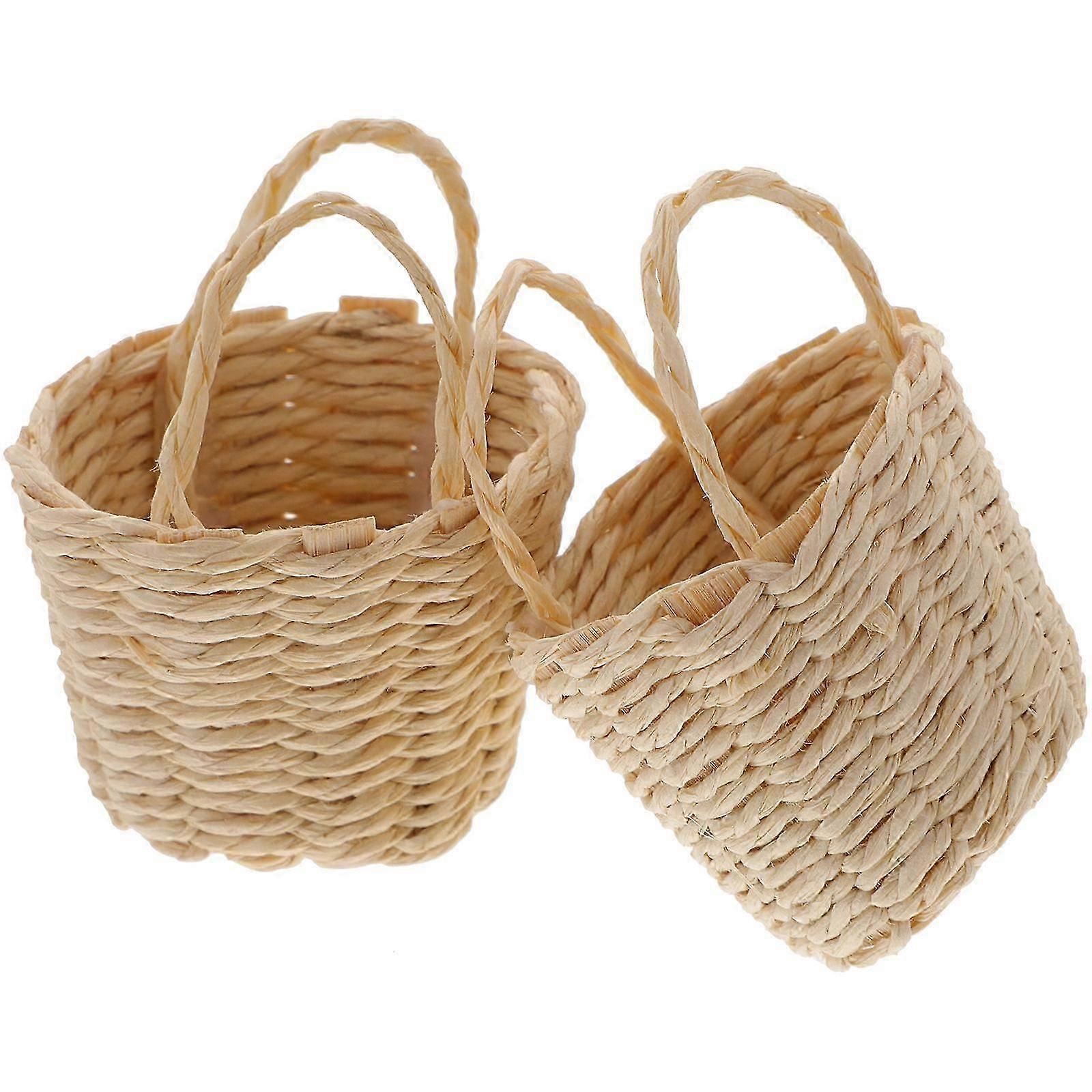 Tiny Candy Gift Basket Rustic Style Dollhouse Decor Synthetic Material 2Pcs