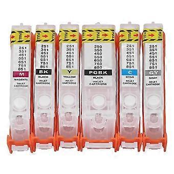 6PCS Printer Ink Cartridge PGBK BK C M Y GY Reusable Smooth Output Cartridge Combo Pack for Test Paper 150?151