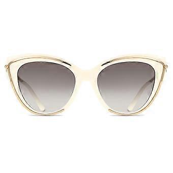 Furla SFU889 0847 Full Rim Shiny Snow White Metallic Gold Accent Women Cat Eye Sunglasses UV4 Original