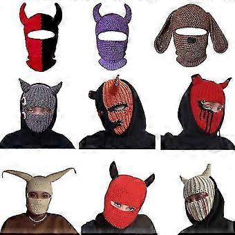 Funny Horns Creative Knitted Hat Windproof Balaclava Hat For Outdoor Sport
