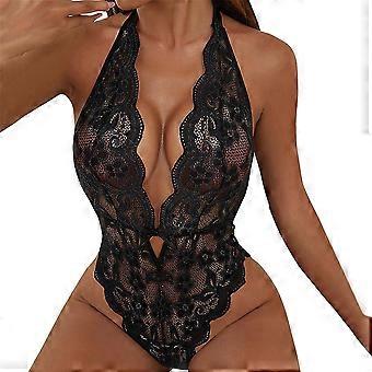 Frauen Charming Spitze Deep V-Ausschnitt Dessous Sheer Durchsehen Bodysuit Unterwäsche Nachtwäsche