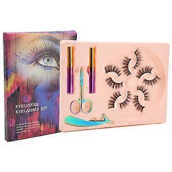 5 Pairs Magnetic Lashes with Eyeliner Kit Glue Free Waterproof Quick Dry Reusable 3D Fake Eyelashes