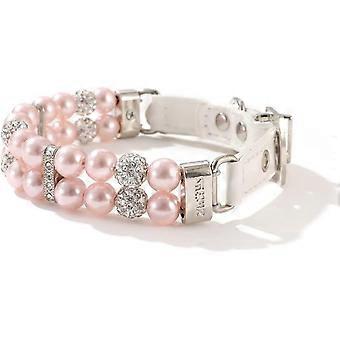 Dww-Pink Pearl Pet Collar, Synthetic Leather Collar with Rhinestones, Adjustable PU Leather Collar, Pearl Collar for Puppies.