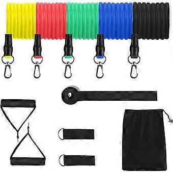 DWW-(11 pezzi) Set di elastici per fitness, set di bande di resistenza, elastici per fitness per lo sviluppo muscolare: 5 elastici per fitness, più maniglie, ancoraggio per porta