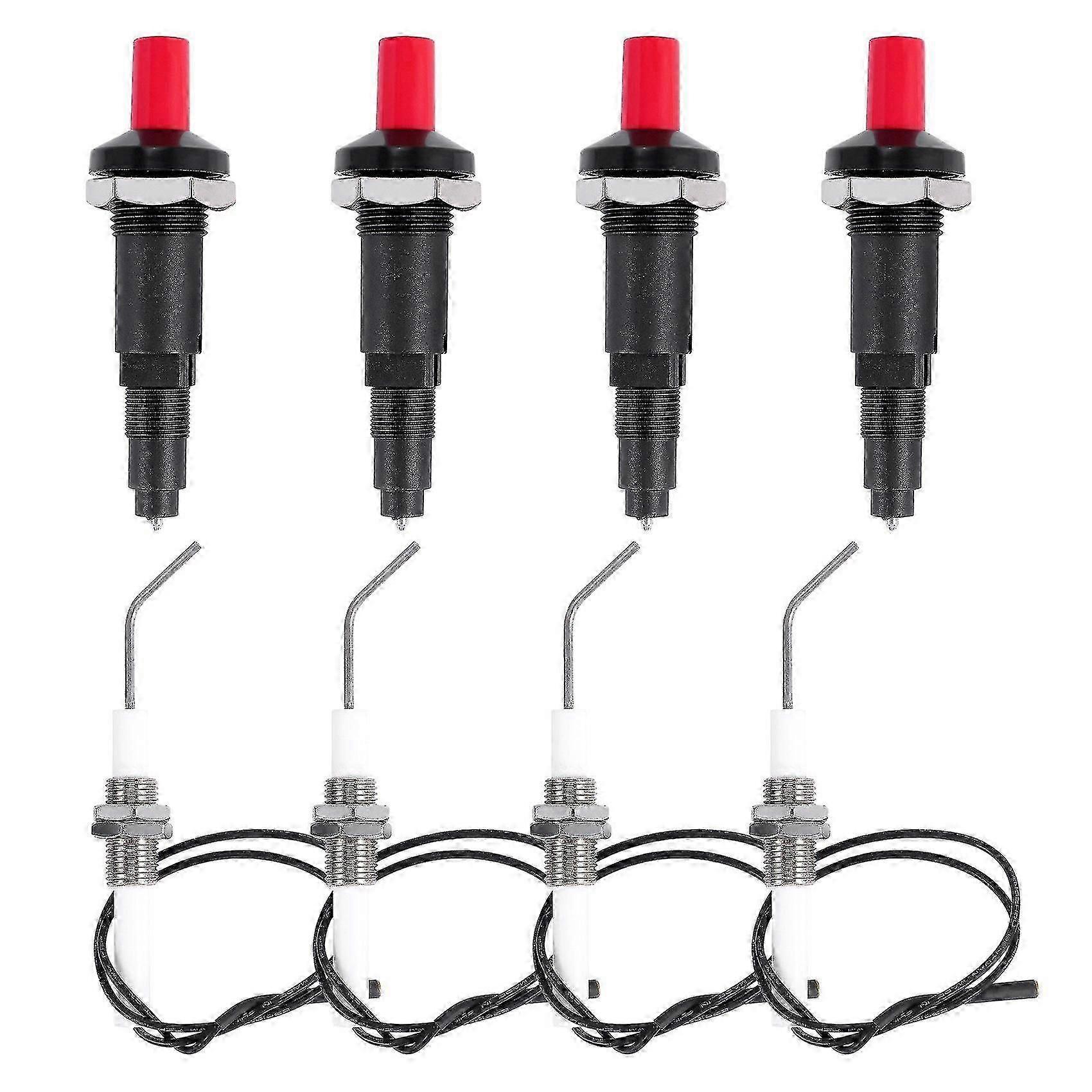 4 Pieces Propane Push-type Piezo Igniter Kit With Threaded Ceramic Electrode Ignition Plug Wire 30