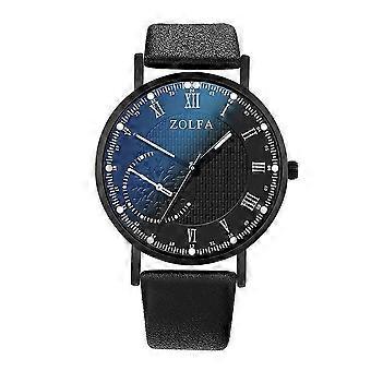 Enkel Mannlig PU Skinn Armbåndsur Rund Urskive Analog Skjerm Armbåndsur Kvarts Klokke Svart