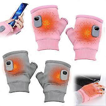 Rechargeable Fingerless Heated Gloves with Digital Display, 3 Heat Modes, Windproof Water‑Resistant, Pink and Grey 2 Pair