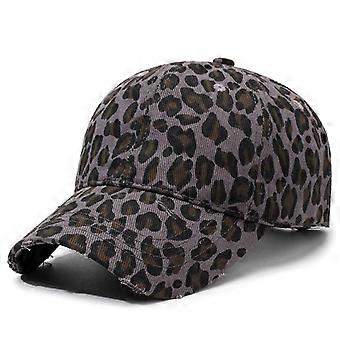 Vintage Distressed Leopard Print Baseball Cap, Washed Frayed Curved Brim Soft Dad Hat, Retro Streetwear Adjustable Casual Sun Hat for Women