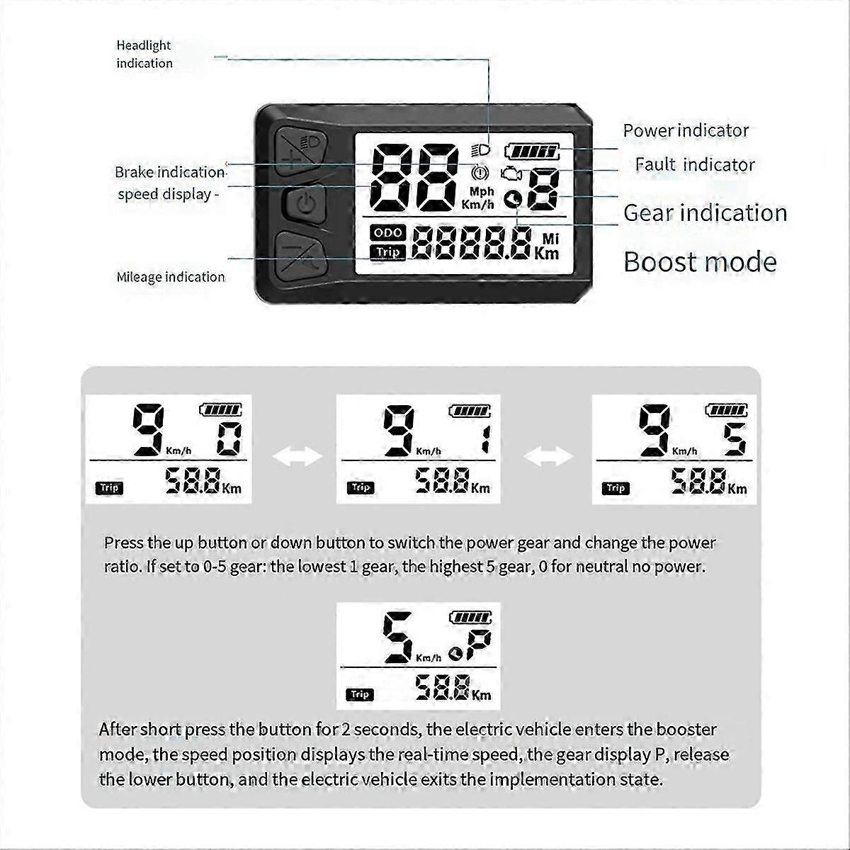 LCD Display Electric Meter compatible with Center Motor 530S Code Table