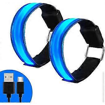 Brassards LED, bracelet lumineux de sécurité pour le sport, bandes réfléchissantes pour la cheville avec lumières LED clignotantes, bleu, 2 pièces
