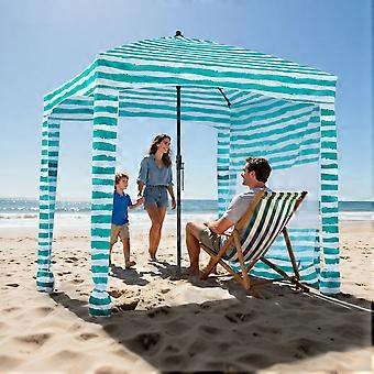 Beach Cabana, Large Model - 183 x 183 cm - Green Striped - UPF 50+ Sun Protection.