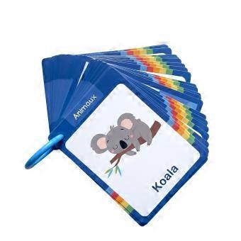 Beginner French Animal Flash Cards for Ages 3-6, Ring-Bound Picture Vocabulary Cards for Pointing, Naming, Reading Aloud, and Word Game Multicolor