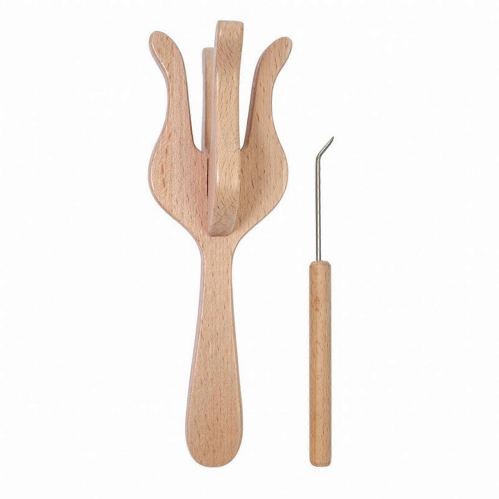 Knitting Fork with Needle Beech Wood Knitting Fork Detailed Instructions