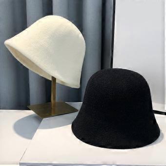 Women's Winter Round Dome Short Brim Thick Warm Wool Bucket Hat, Light Beige