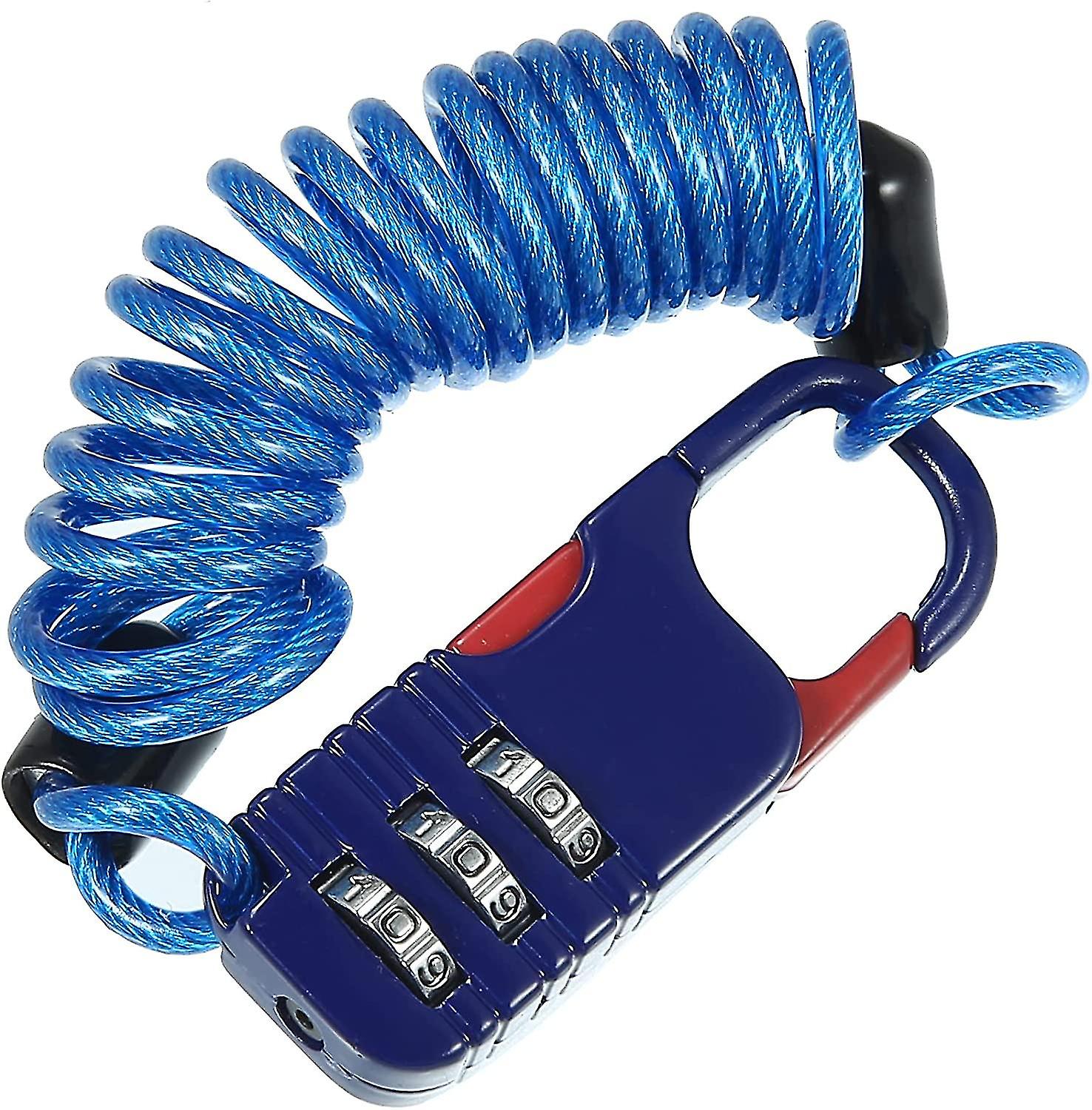 Helmet Lock Portable With 3 Digit Resettable Combination Cableblue 1pcs