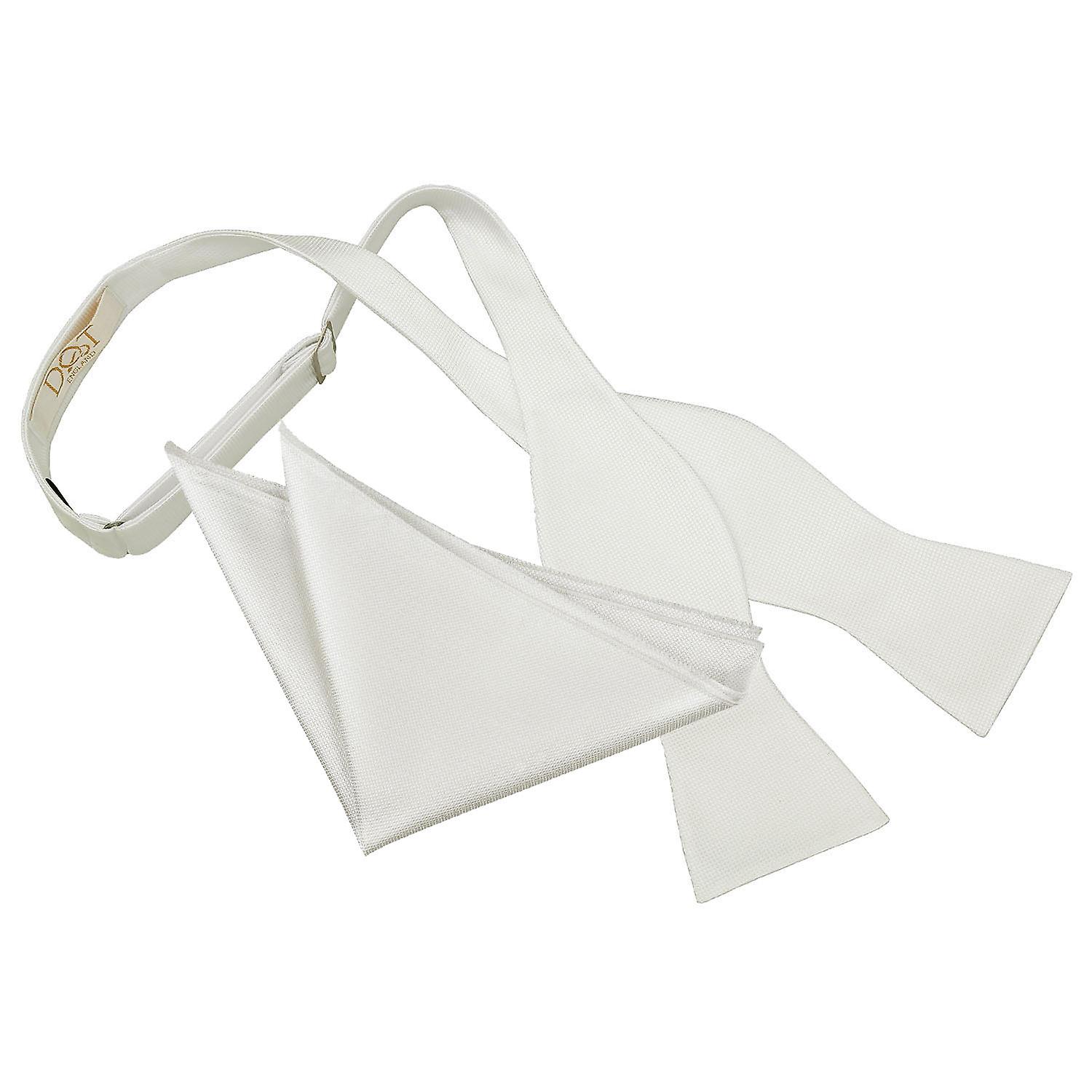 White Solid Check Self-Tie Bow Tie and Pocket Square Set