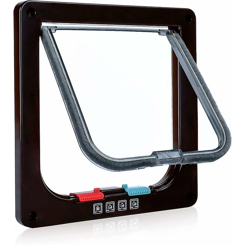 Cat flap, 4-way manual lock, energy saving, weatherproof, convenient, small dog, easy to install and use. Size:S 19X1.8X19.8cm Color:Brown