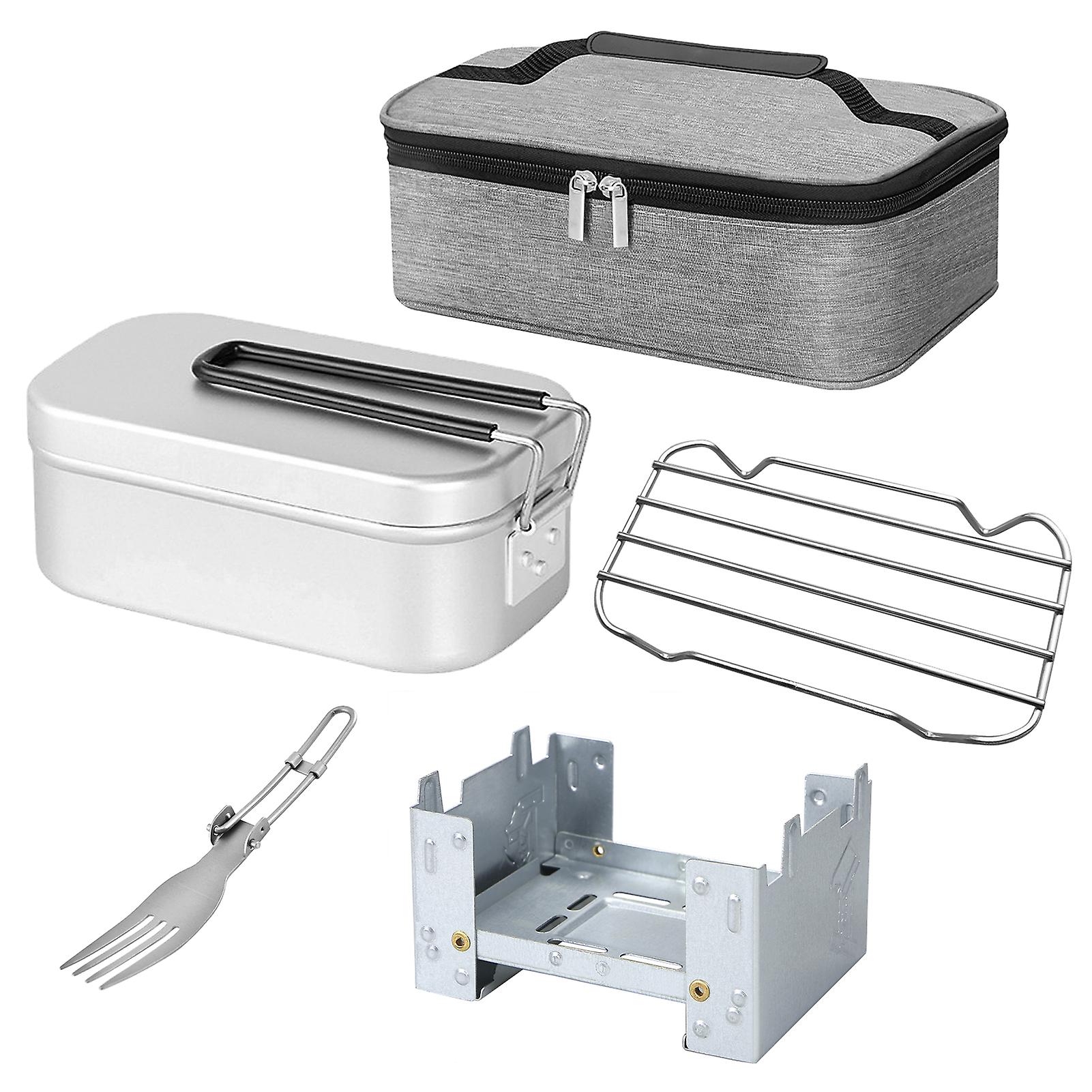 800ml Lunch Box Mini Folding Stove Steaming Rack Combo Set