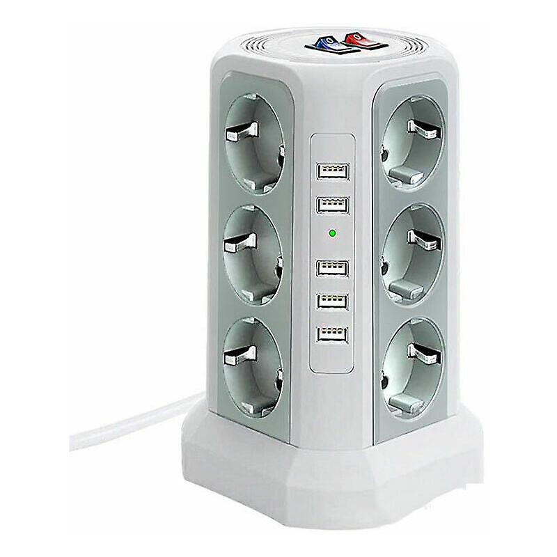 Lightning and Surge Power Strip Tower, Power Strip with 5 USB Ports and 12 Outlets, Power Strip with and 3 Switches, White