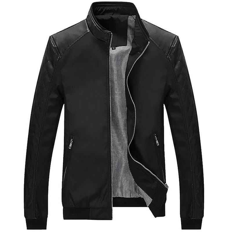 Spring Autumn Jacket Men Casual Pu Patchwork Jackets Stand Collar Bomb