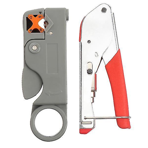 2 Pcs Coax Cable Crimper Coaxial Compression Tool Kit Wire Stripper Hand Tool