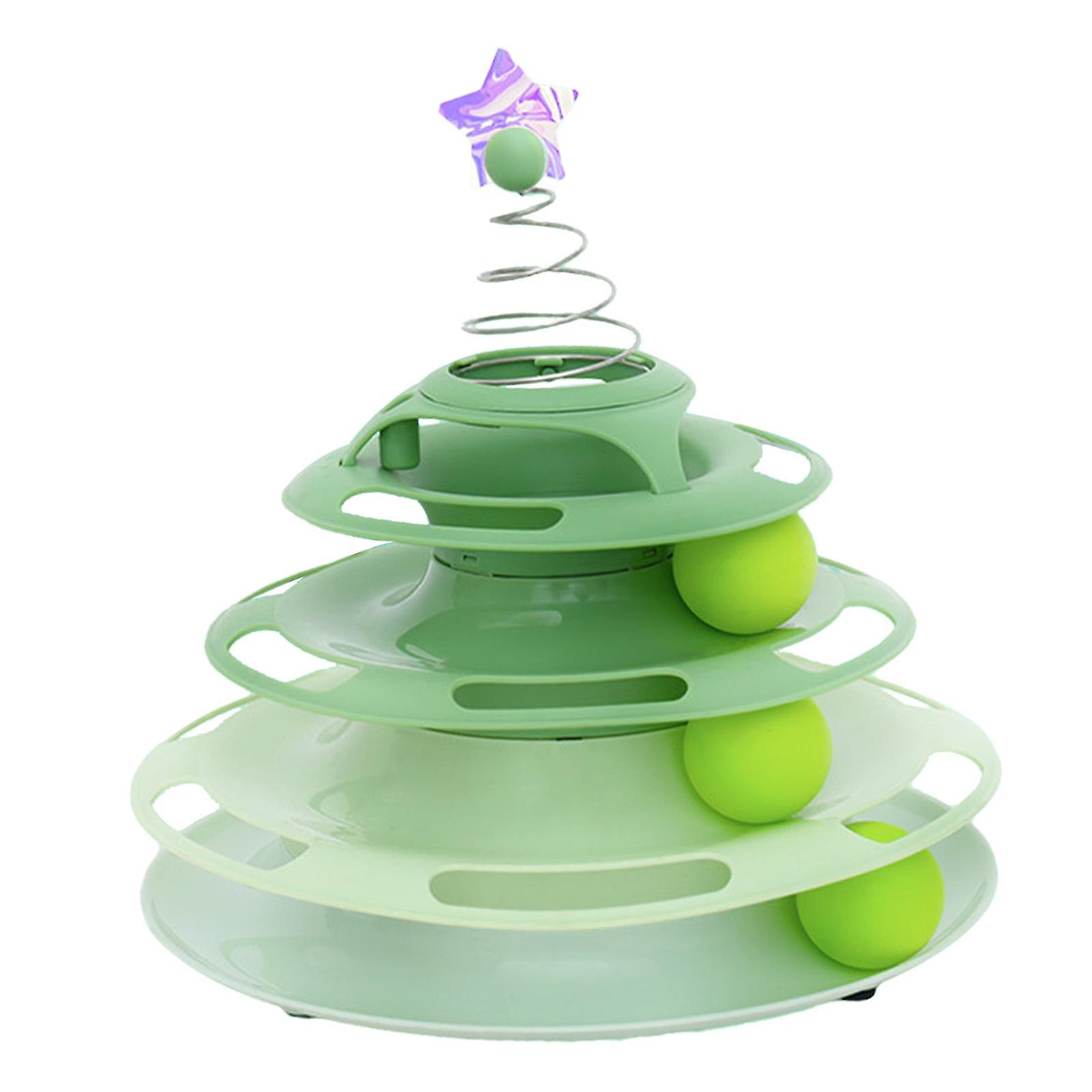 Cat Toy Roller, 3-Tier Non-Slip Base, Interactive Turntable, Green