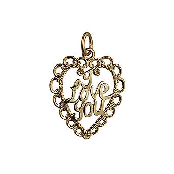 9ct Gold 21x20mm I Love You Pendant or Charm