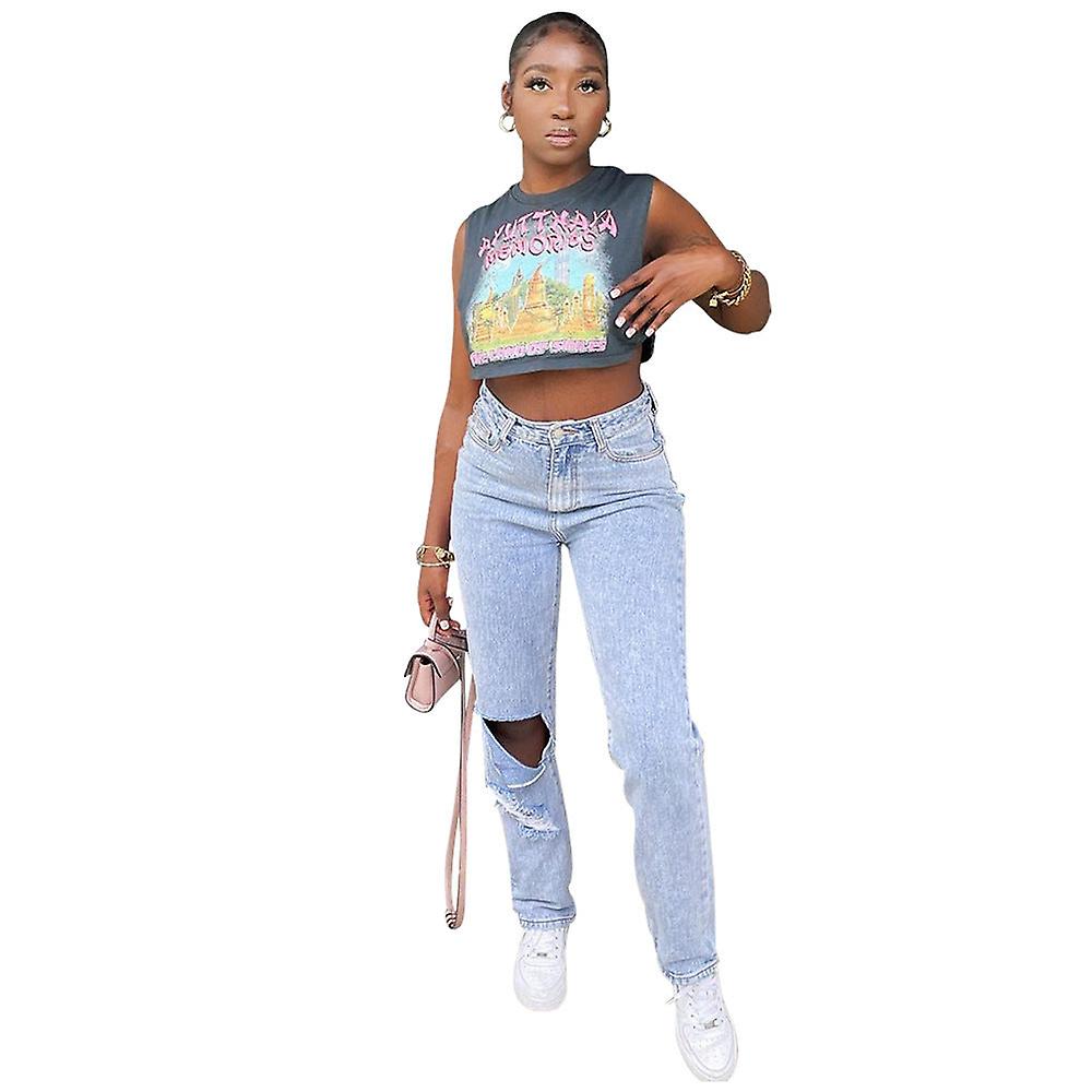 Women's Printed Sleeveless Short T-shirt