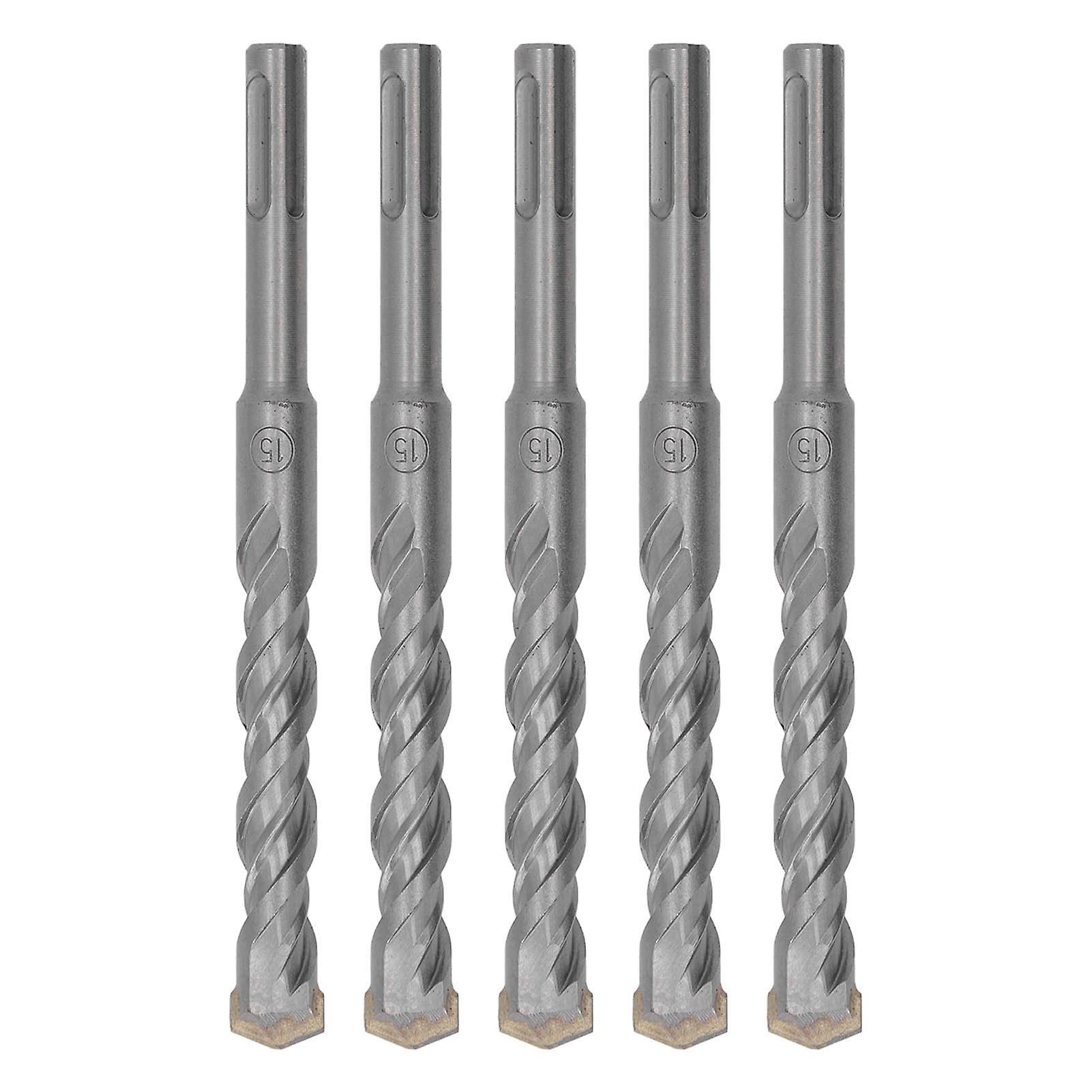 5 Pcs Rotary Hammer Drill Bit 160mm Length 2 Flute Self Centering Carbide Tip Impact Drill Bits for Brick Stone Concrete 15mm/0.59in