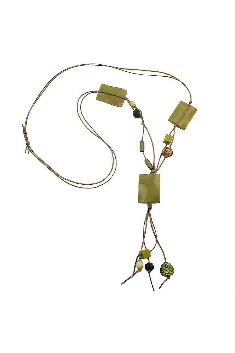 Necklace Pillow Beads Olive Glossy Waved - Gl00853