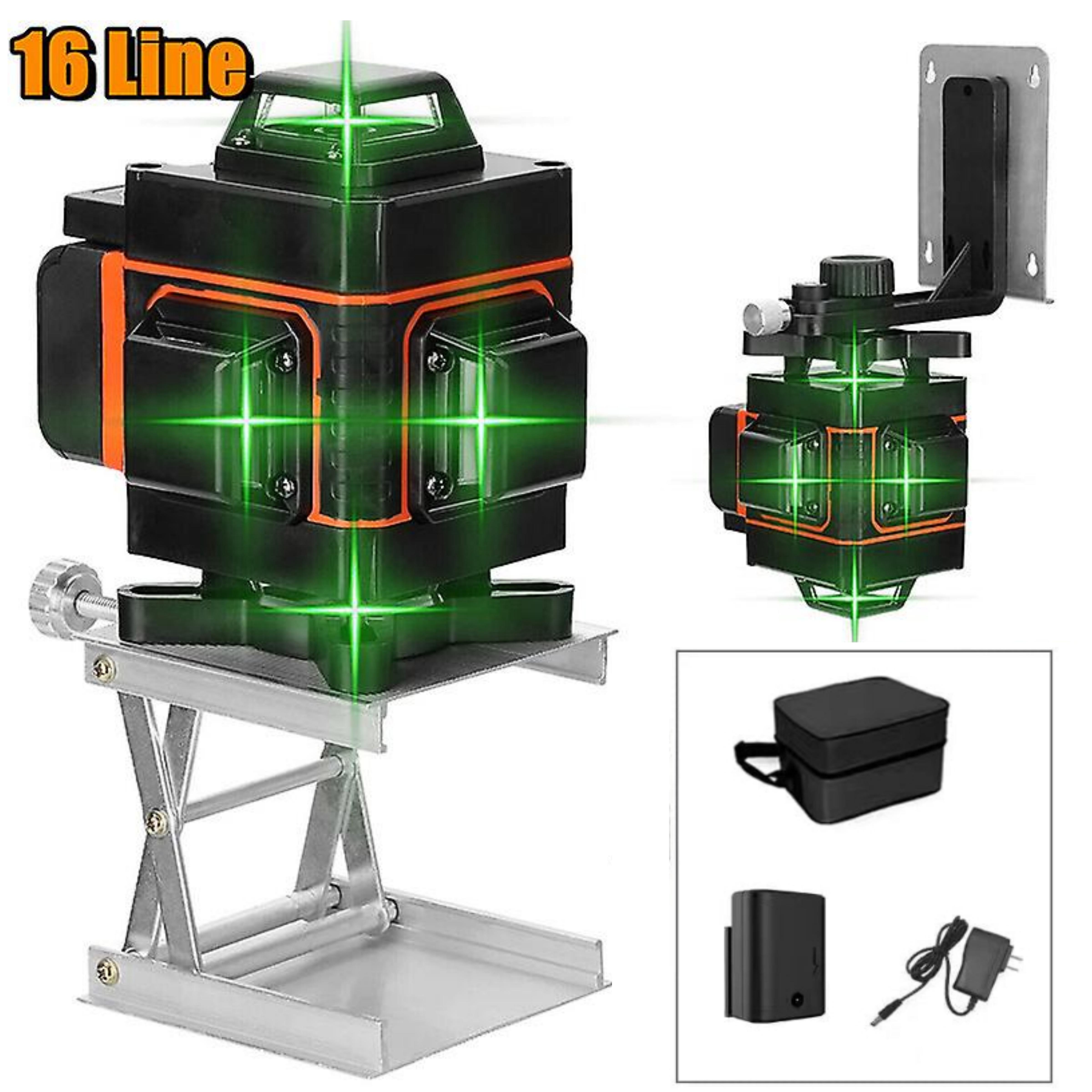 3d 16 Line Green Light Laser Level With Wall Bracket 360 Degree Self Leveling Laser