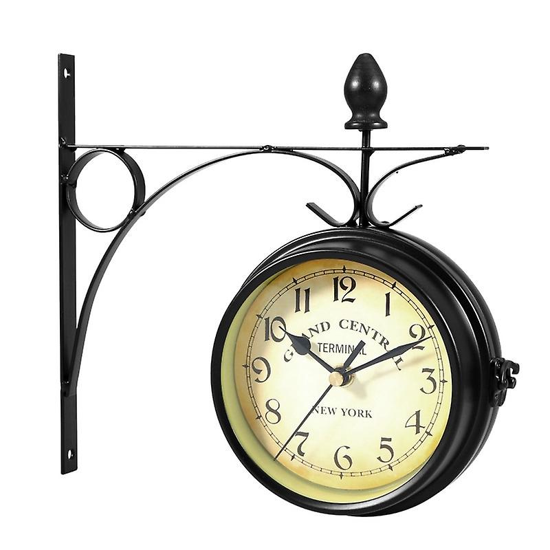 Wrought Iron Clock Vintage Decorative Double-sided Wall Clock Black