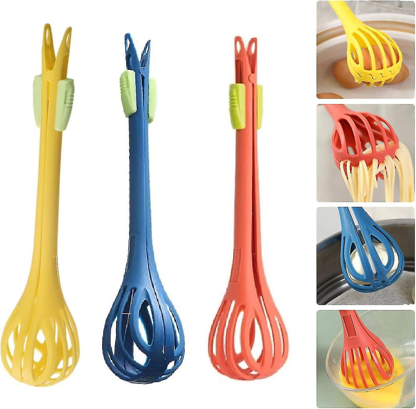3 multifunction whips for food whisk and egg whiskey, egg drums, spaghetti pasta whisk, food pliers