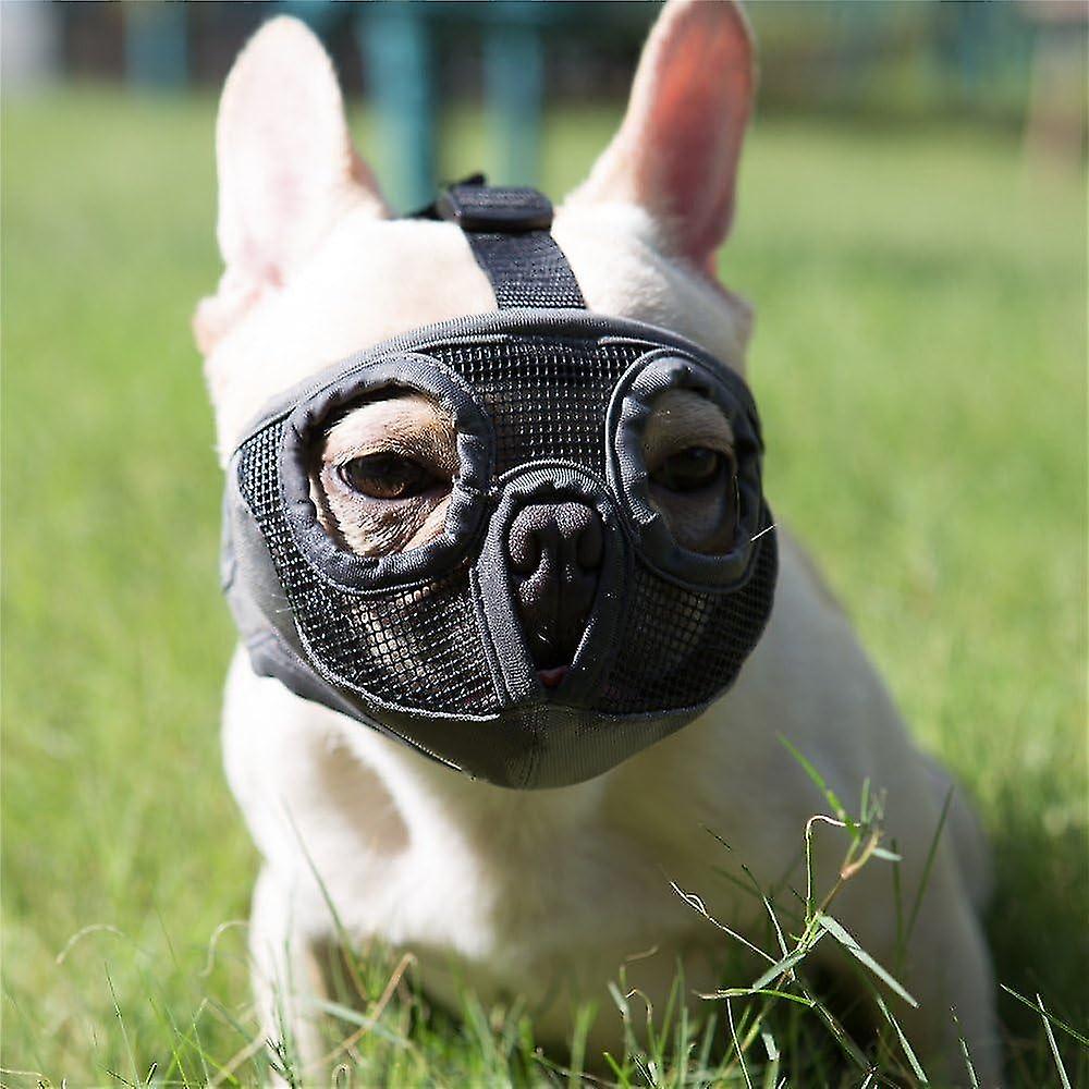 Short Muzzle (M(28-43cm)) Dog Muzzle- Adjustable Breathable Mesh Bulldog Muzzle for Biting Chewing B