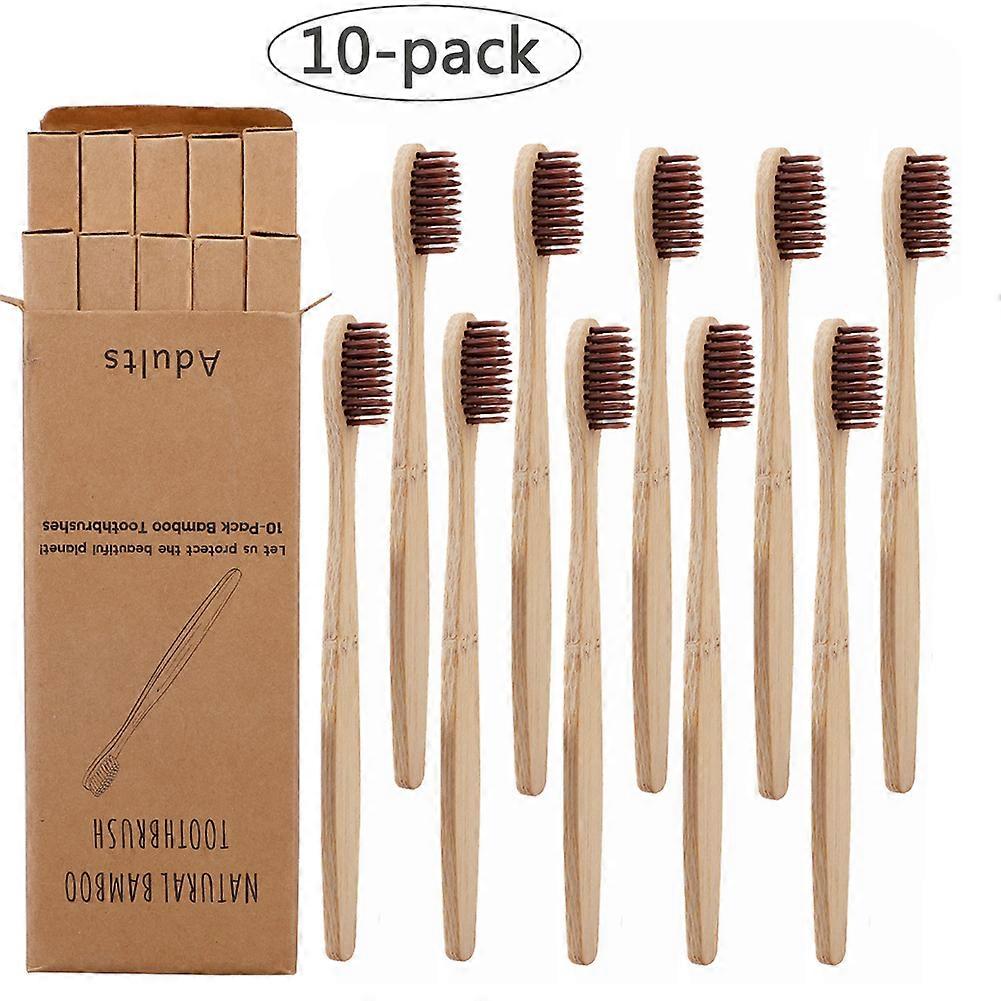 10pcs Toothbrushes Soft Bristle Remove Surface Stains Comfortable Grasp Toothbrushes Set For Adult 17cm Length Brown