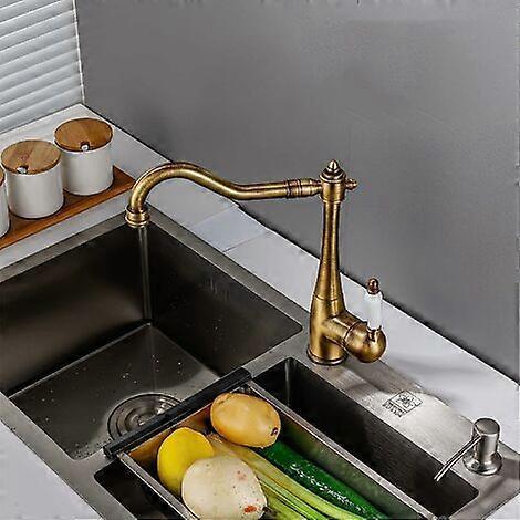 Vintage Brass Kitchen Faucet, 360 Swivel Antique Kitchen Faucet, High Pressure Country House ...