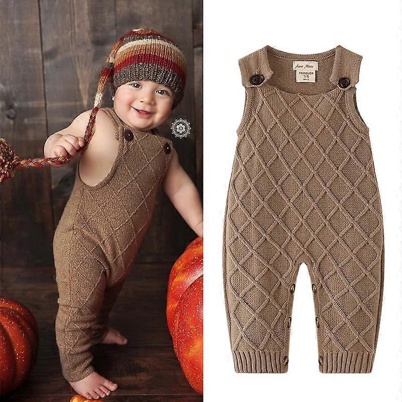 Vintage Baby Boy Knitted Outfits Overalls Romper Toddler Little Infant Photoshoot Props Cloths6-9M(66cm)
