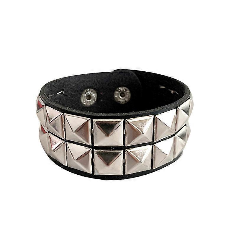 Black Leather Bracelet With Pyramid Rivets