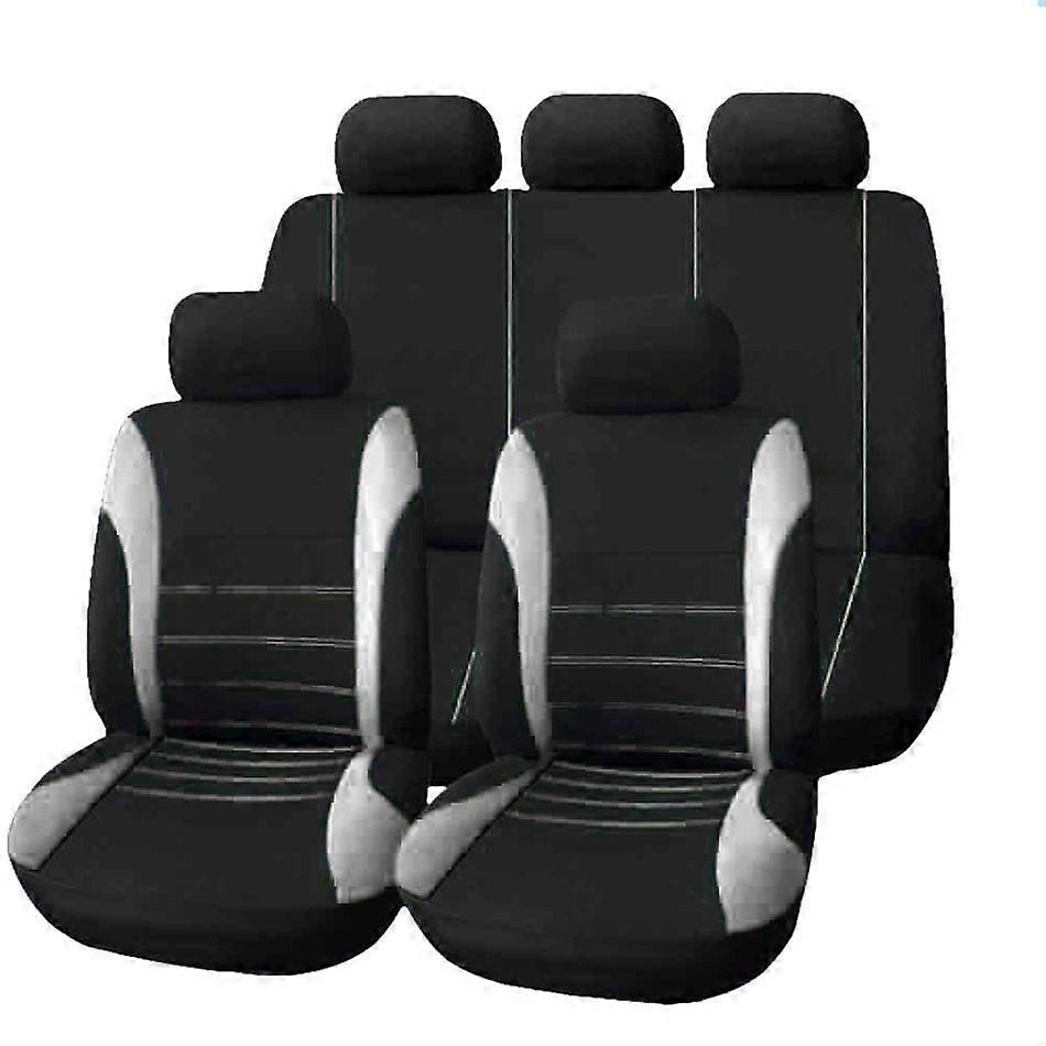 9pcs Car Seat Covers Full Set Breathable Split Bench Compatible Seat Covers Gray