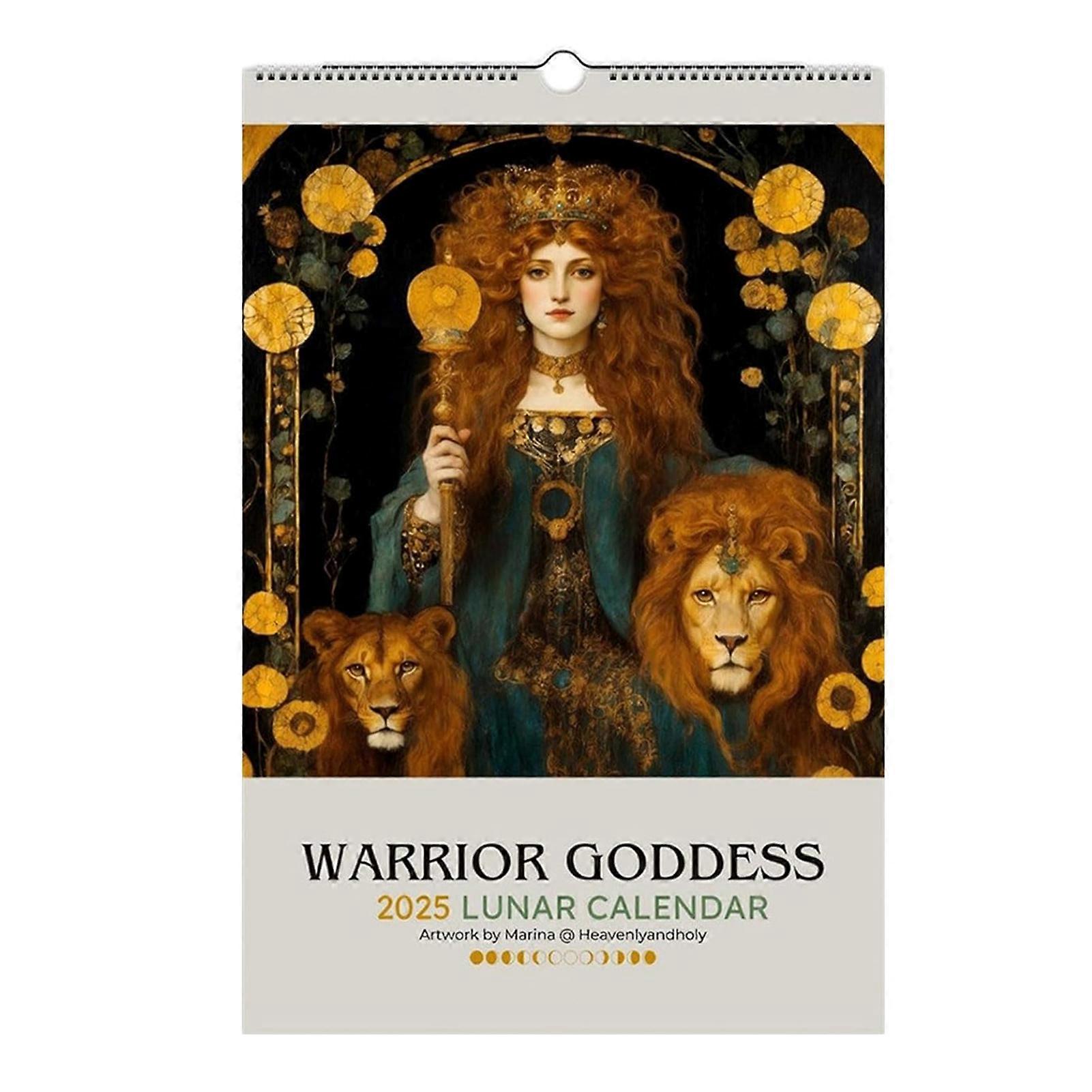 Warrior-Goddess 2025 Moon Phase Calendar Monthlys Planner Walls Art Calendar Vintage Decorations for Home