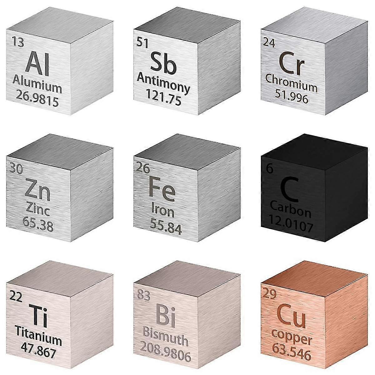 9pc Elements Square Set 10mm Density Square Periodic Table Pure Metal Square For Elements Collectio