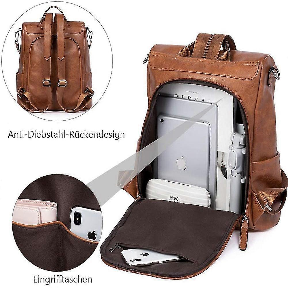 Women's Anti-theft Leather Backpack, Handbag, Daypack,brown