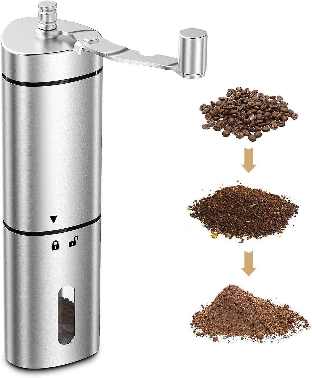 Manual coffee grinder, portable coffee grinder with precise grinding degree setting, retro hand coffee grinder made of stainless steel with conical ce