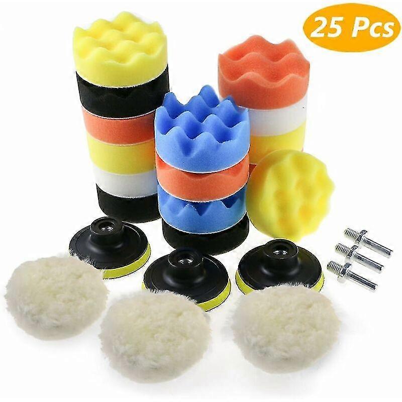 Car Polishing Sponge, Polishing Sponge Kit with M10 Drill Bit Adapter, 25 Set Polishing Pads Polisher Wool Waxing Pads