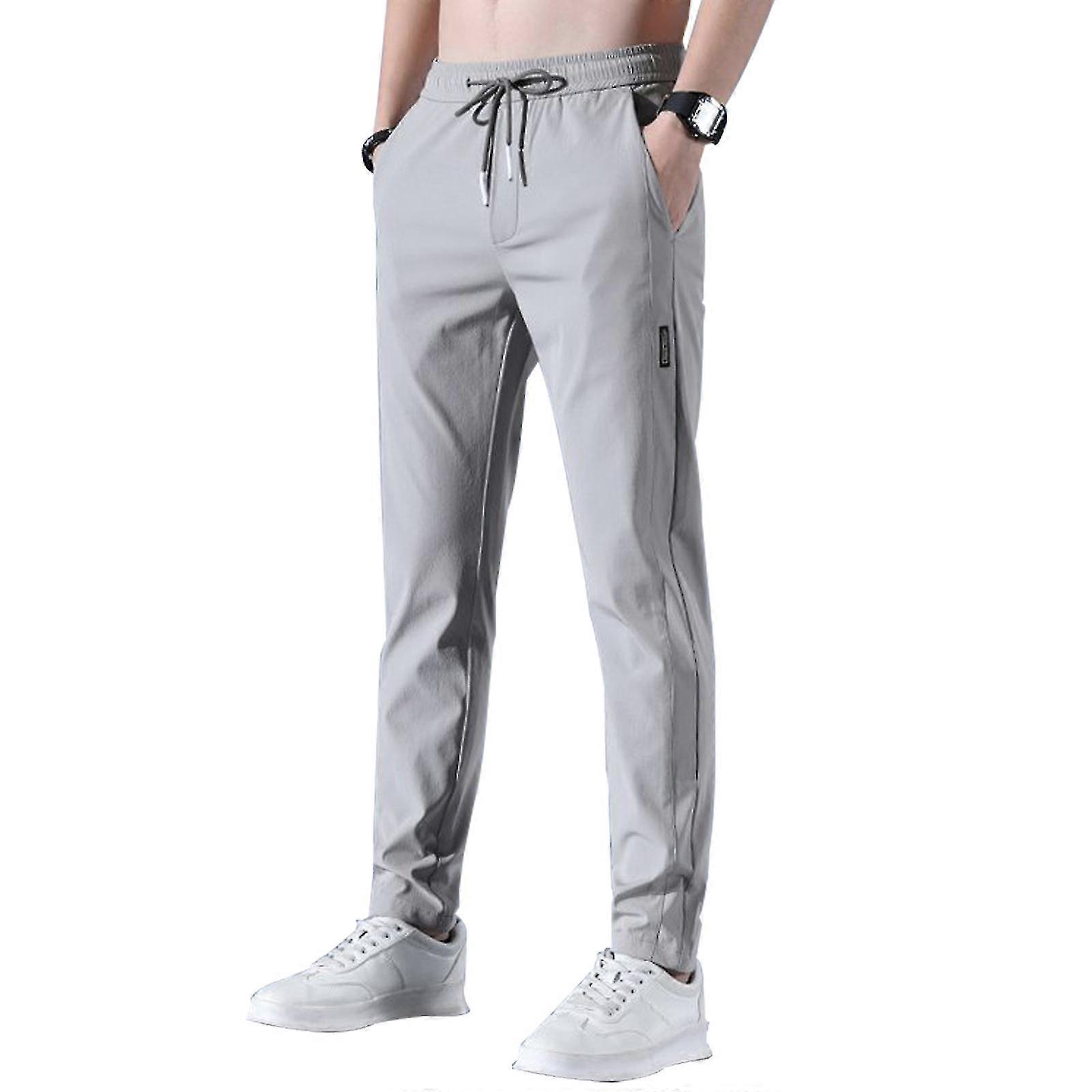 Men's Quick-drying Stretch Pants, Cold Breathable Pants Running Jogging Drawstring Sports Pants With Pockets