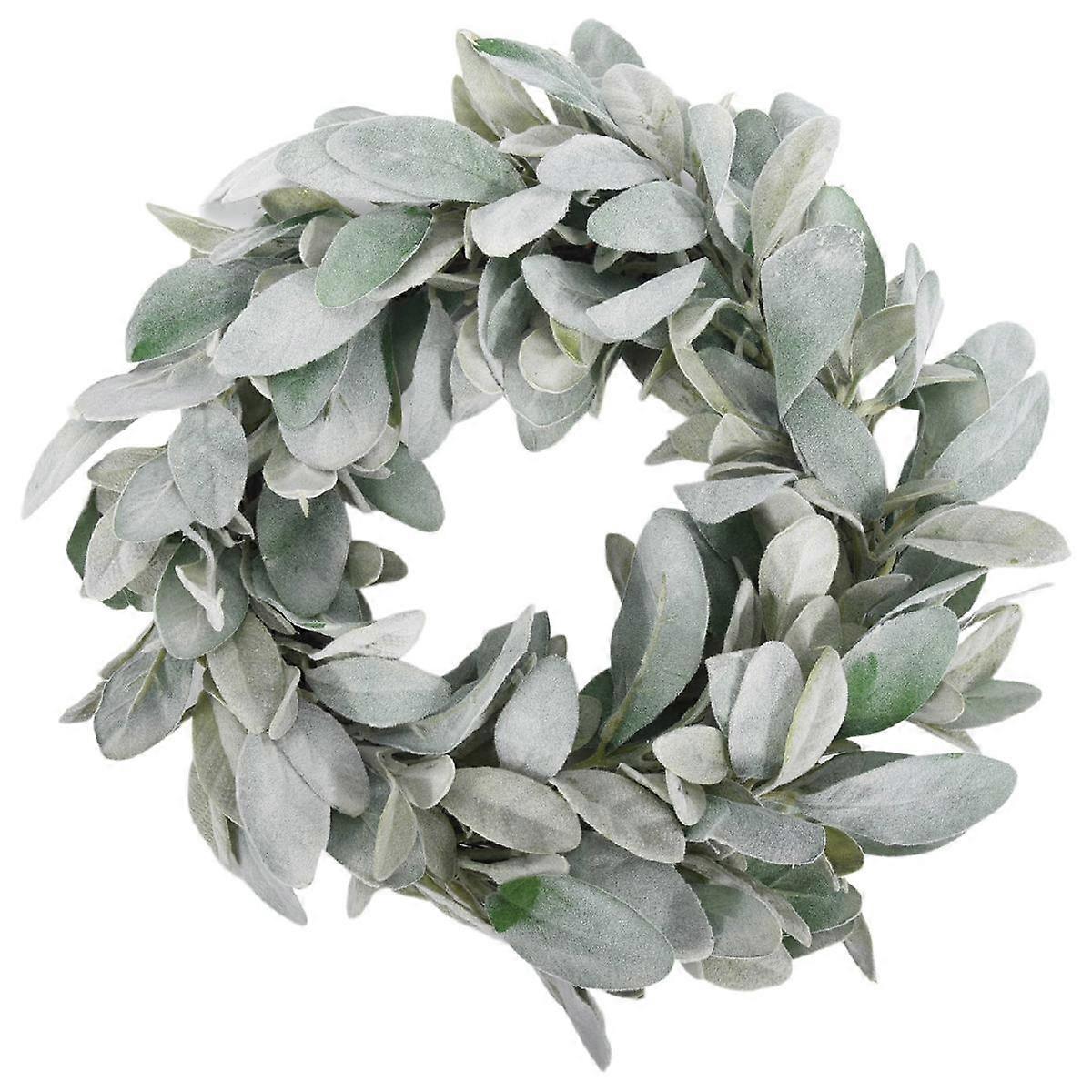 Spring Flocked Lambs Ear Wreath,Year Round Everyday Foliage Wreath on Grapevine Base with Greenery