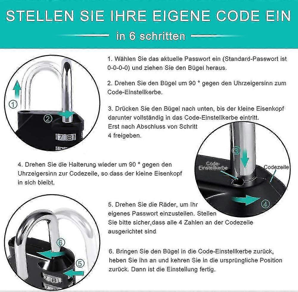 Padlock Combination Lock With Long Shackle. Lock Number Code 4 Digits. Numbers