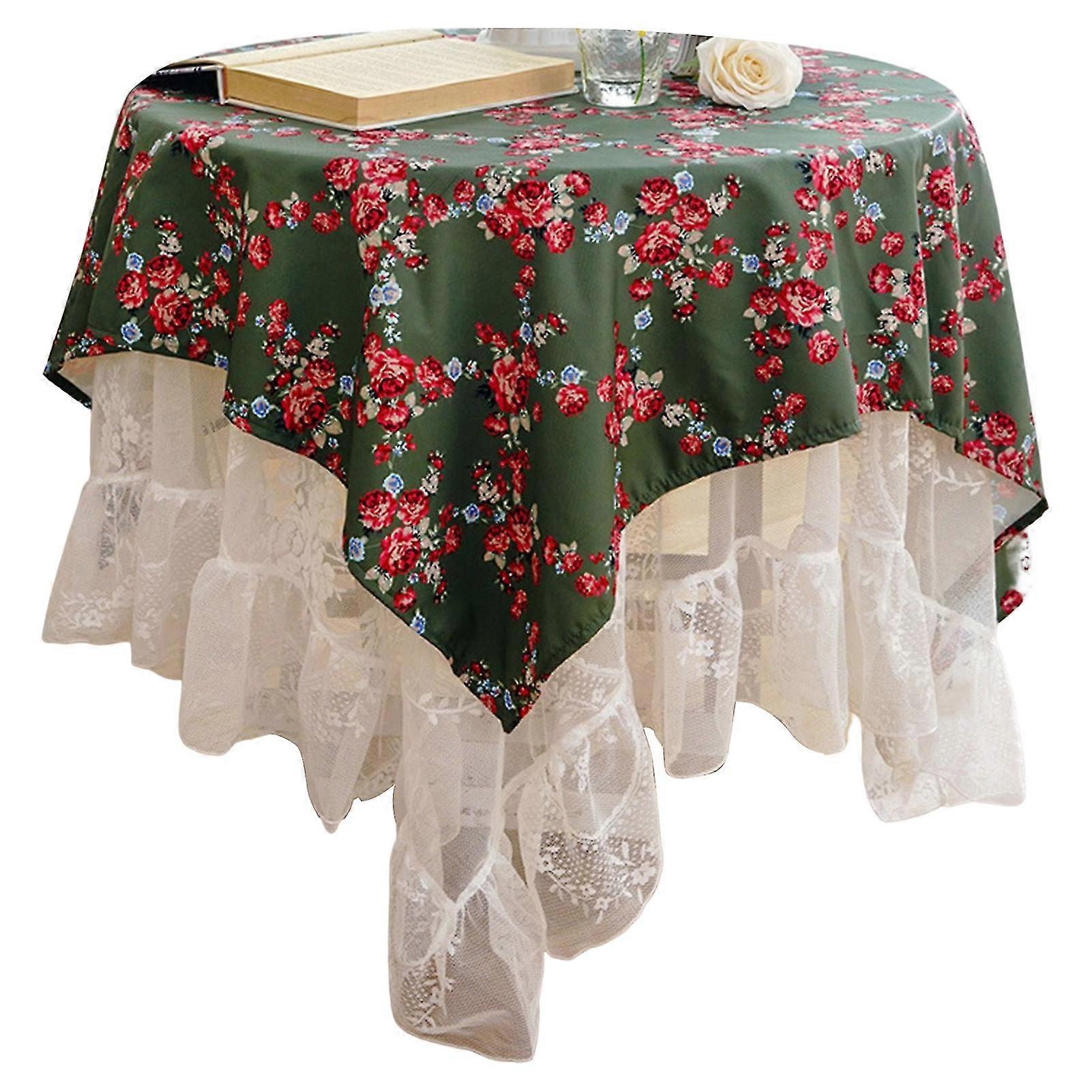 Table Mat Waterproof Rose Pattern Dustproof Rustic Style Decorative Polyester Fiber Vintage Rose Round Table Cloth Home Use Kaesi